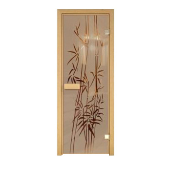 картинка Дверь из стекла бронза 690*1890мм (толщина 8мм) "Бамбук" лиственная коробка, хром петли от магазина Румлес
