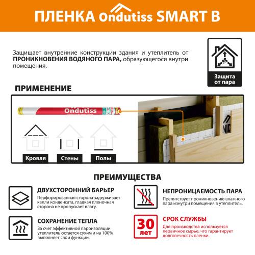 картинка Пленка ONDUTISS Smart B пароизоляционная (S70м², P60 г/м²) от магазина Румлес