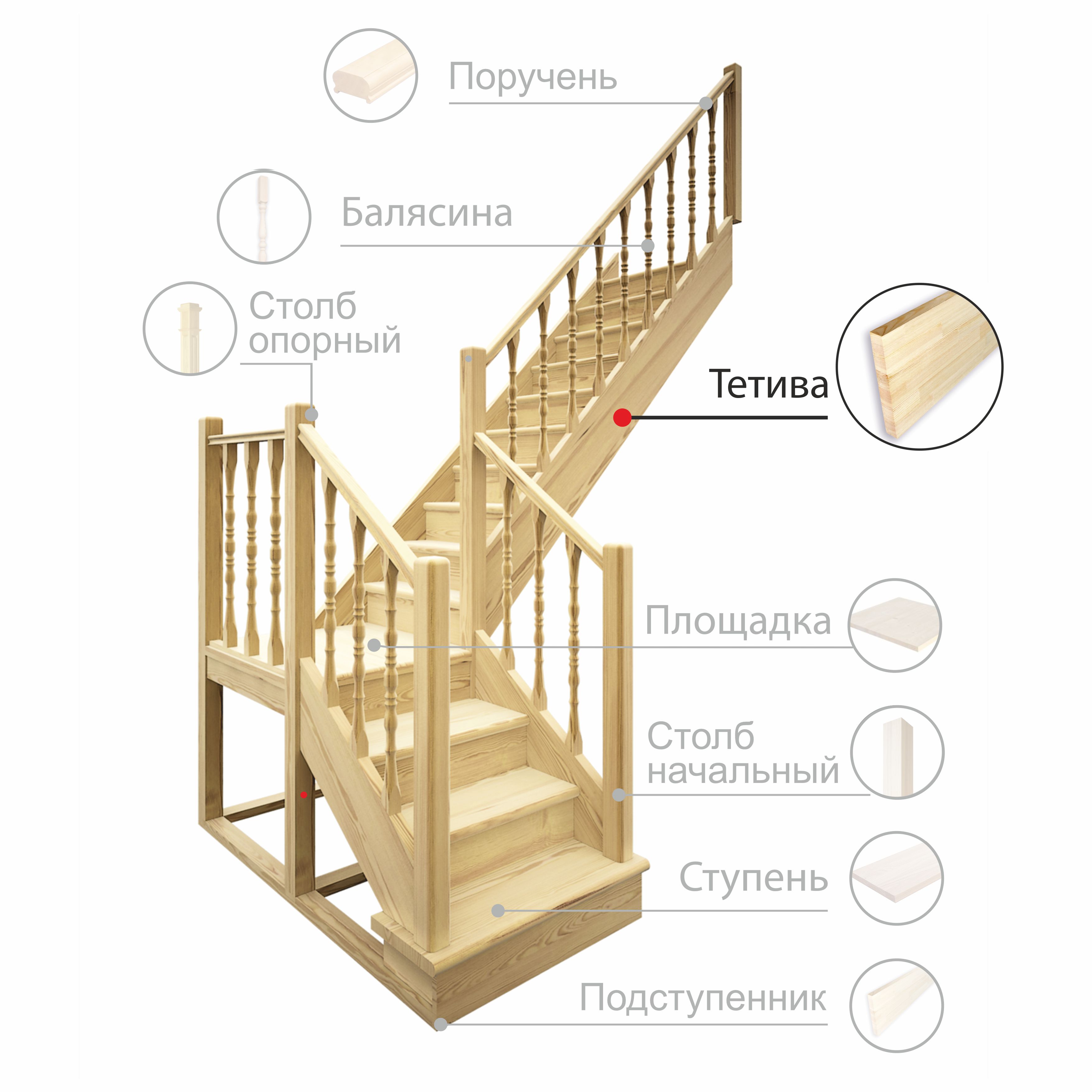 Лестница лес 07. Ступень 40х300х800 мм хвоя.