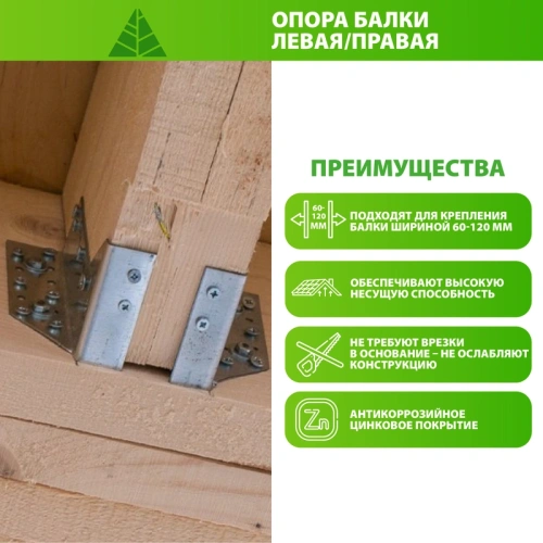 картинка Опора балки левая оцинкованная 140*76*25*2мм от магазина Румлес
