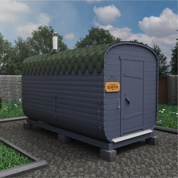 картинка Баня-бочка Комплектация БАЗОВАЯ 4м  Два отделения Планировка 2 (цвет Графит, трос сталь 5мм) от магазина Румлес