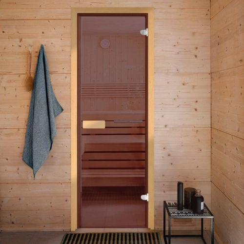 картинка Дверь из стекла бронза 690*1890мм (толщина 6мм) хвойная коробка, петли хром от магазина Румлес