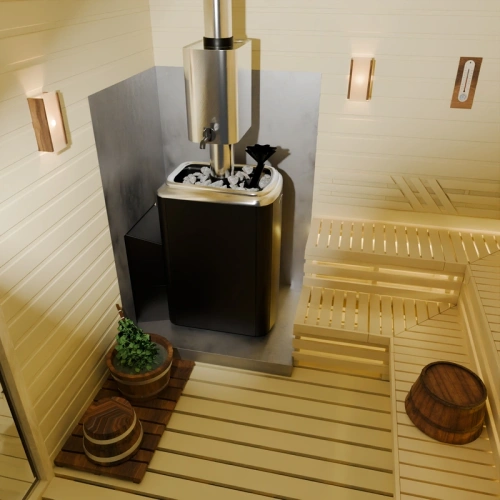 картинка Печь банная каменка Гейзер 2014 inox Витра с закрытой каменкой, антрацит (камни 63кг/до 18м³) от магазина Румлес