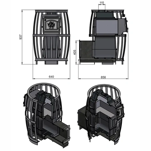 картинка Печь банная Везувий Легенда Русский пар Ковка 24 (271) Чугун от магазина Румлес