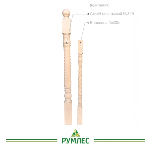 картинка Балясина 50*50*900мм №32Б Береза сорт Экстра сращенная от магазина Румлес