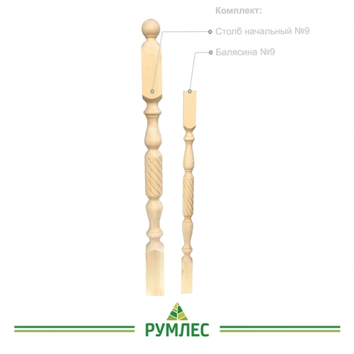 картинка Столб начальный 80*80*1200мм №9 Сосна сорт Экстра сращенный от магазина Румлес