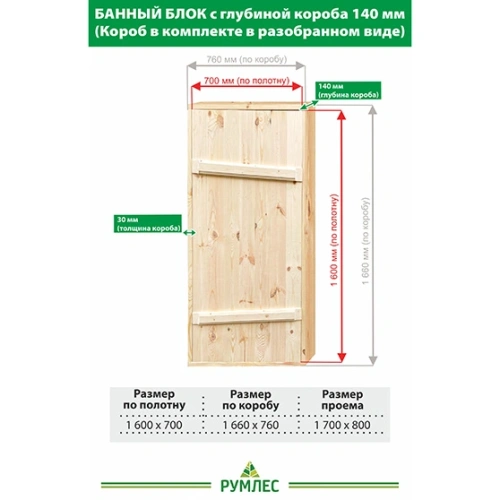картинка Банный блок хвоя 1600*700мм (глубина короба 140мм) сорт АВ от магазина Румлес