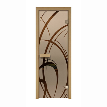 картинка Дверь из стекла бронза 690*1890мм (толщина 8мм) "Арабика" лиственная коробка, хром петли от магазина Румлес
