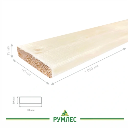 картинка Доска строганая камерной сушки 19*90*1000мм сорт АВ ель/сосна (с фаской на углах) от магазина Румлес