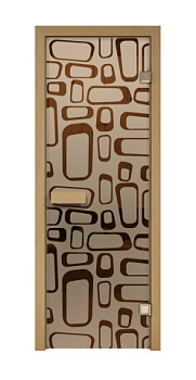 картинка Дверь из стекла бронза 690*1890мм (толщина 8мм) "Поток" лиственная коробка, хром петли от магазина Румлес