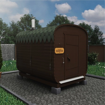 картинка Баня-бочка Комплектация ЭКОНОМ 2,5м Одно отделение Планировка 1 (цвет Лакрица, трос сталь 5мм) от магазина Румлес