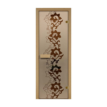 картинка Дверь из стекла бронза 690*1890мм (толщина 6мм) "Чайный декор" хвойная коробка, оливковые петли от магазина Румлес