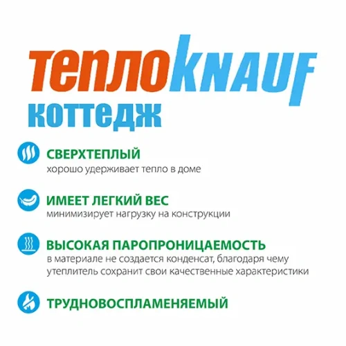 картинка Утеплитель ТеплоKNAUF Aquastatik "Для коттеджа" плита 50*610*1230мм (16 плит/уп, Λ0.036, S12м²) от магазина Румлес