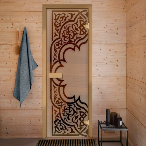 картинка Дверь из стекла бронза 690*1890мм (толщина 6мм) "Восток" хвойная коробка, оливковые петли от магазина Румлес