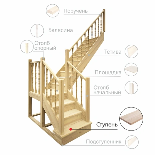 картинка Ступень 40*300*1200мм Береза сорт Экстра сращенная (с фаской) от магазина Румлес