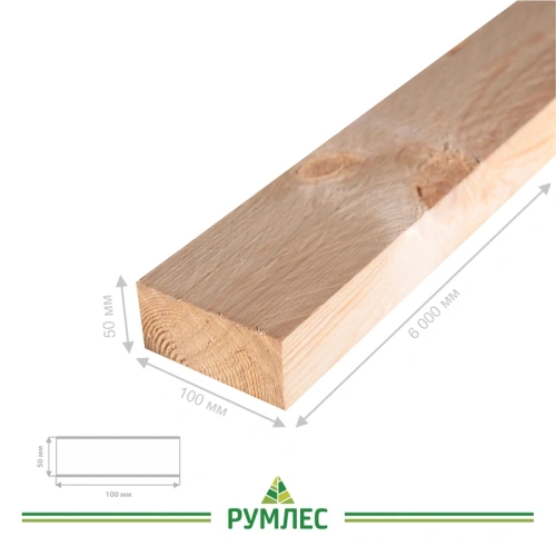 картинка Доска обрезная 50*100*6000мм 1 сорт дисковый распил, естественной влажности ель/сосна от магазина Румлес