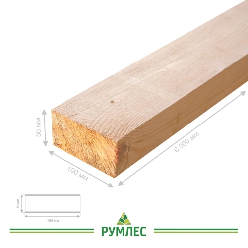 картинка Доска обрезная 50*100*6000мм 1-3 сорт (ГОСТ 8486-86) естественной влажности хвойные породы от магазина Румлес