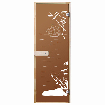 картинка Дверь из стекла бронза 690*1890мм (толщина 8мм) "Лагуна" лиственная коробка, хром петли от магазина Румлес