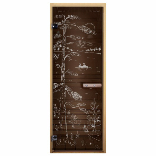 картинка Дверь из стекла бронза 690*1890мм (толщина 8мм) "Тайга" лиственная коробка, хром петли от магазина Румлес