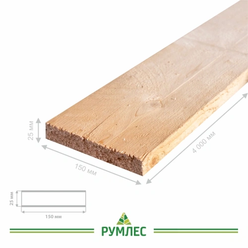 картинка Доска обрезная 25*150*4000мм 1-3 сорт (ГОСТ 8486-86) естественной влажности хвойные породы от магазина Румлес