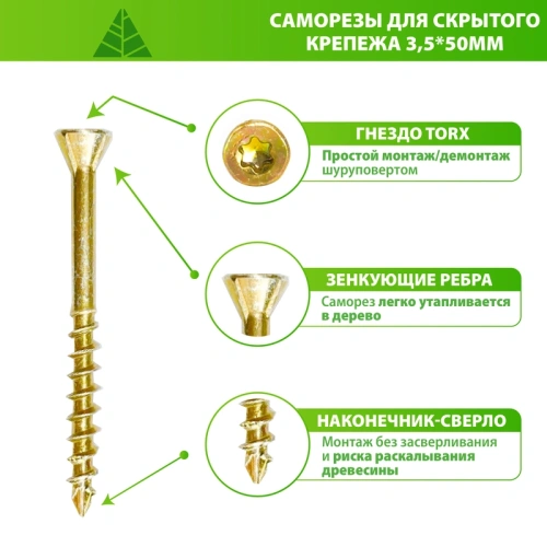 картинка Cаморезы для скрытого крепежа 3.5*50мм ПРОФЕССИОНАЛ Torx10 (100шт/уп) от магазина Румлес