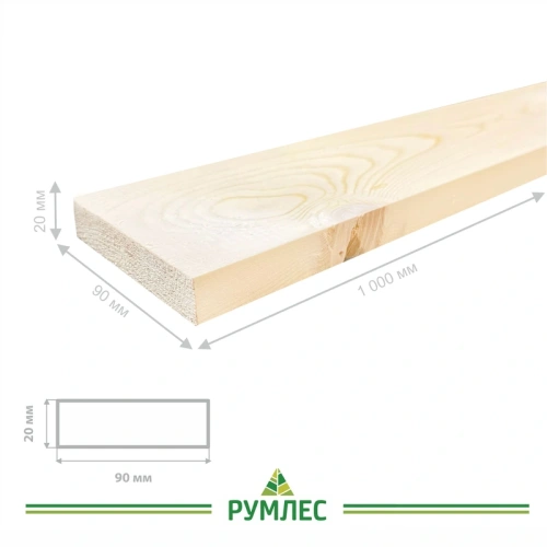 картинка Доска строганая камерной сушки 20*90*1000мм сорт АВ ель/сосна от магазина Румлес