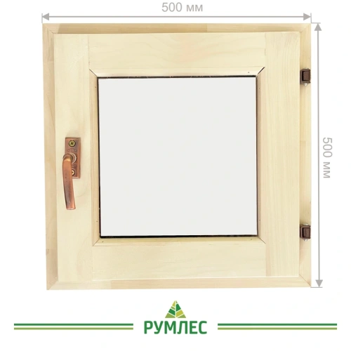 картинка Форточка банная 500*500мм липа (стеклопакет, фурнитура в сборе) от магазина Румлес