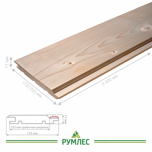 картинка Имитация бруса ИжПрофиль Ель 17*172(152)*3000мм сорт АВ увеличенный шип 20мм от магазина Румлес