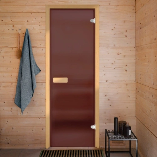 картинка Дверь из стекла бронза матовая 690*1690мм (толщина 6мм) хвойная коробка, петли хром от магазина Румлес