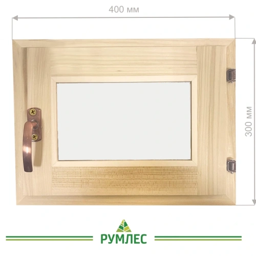 картинка Форточка банная 300*400мм липа (стеклопакет, фурнитура в сборе) от магазина Румлес
