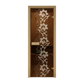 картинка Дверь из стекла бронза 690*1890мм (толщина 6мм) "Камелия" хвойная коробка, оливковые петли от магазина Румлес