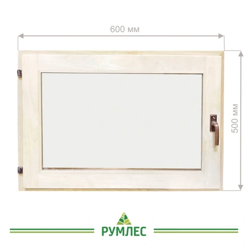 картинка Форточка банная 500*600мм липа (стеклопакет, фурнитура в сборе) от магазина Румлес