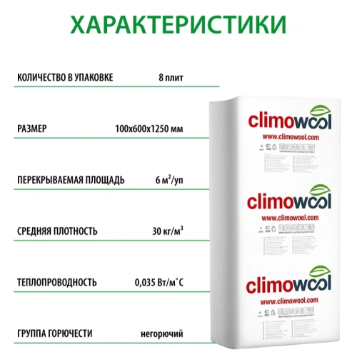 картинка Утеплитель Knauf Climowool плита 100*600*1250мм (8 плит/уп, Λ0.035, S6м²) от магазина Румлес