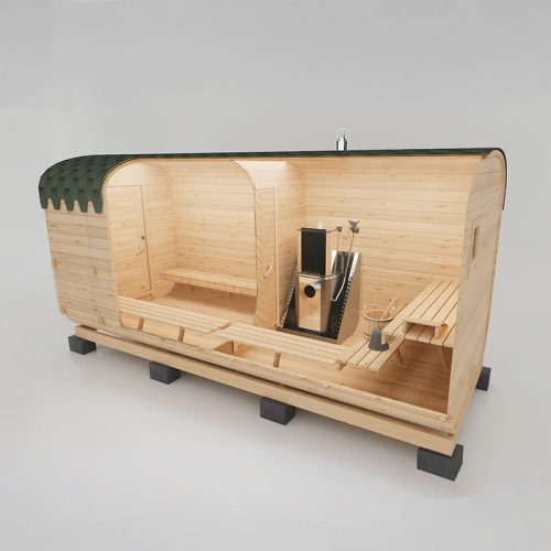 картинка Баня-бочка 5м Два отделения цвет Графит Комплектация БАЗОВАЯ + модуль Гвидон от магазина Румлес