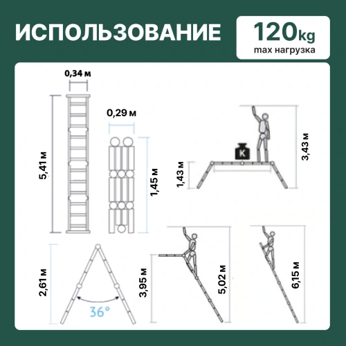 картинка Лестница-трансформер алюминиевая Новая Высота 4*5 ступени от магазина Румлес