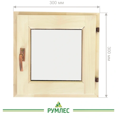 картинка Форточка банная 300*300мм липа (стеклопакет, фурнитура в сборе) от магазина Румлес