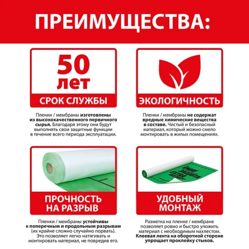картинка Пленка гидро-пароизоляционная KNAUF Защита D (S60м², P90г/м²) от магазина Румлес