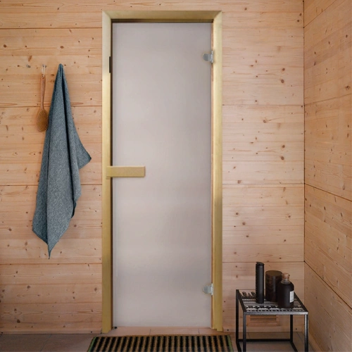 картинка Дверь из стекла белая матовая 690*1890мм (толщина 8мм) хвойная коробка, петли серые от магазина Румлес