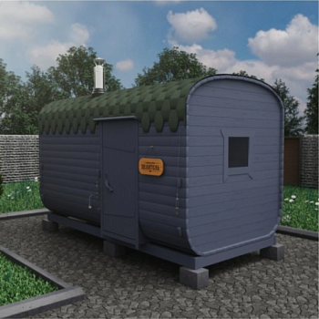 картинка Баня-бочка Комплектация ЦЕЛИТЕЛЬ 4м  Два отделения Планировка 2 (цвет Графит, трос сталь 5мм) от магазина Румлес