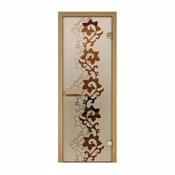картинка Дверь из стекла белая 690*1890мм (толщина 6мм) "Чайный декор" хвойная коробка, хром петли от магазина Румлес