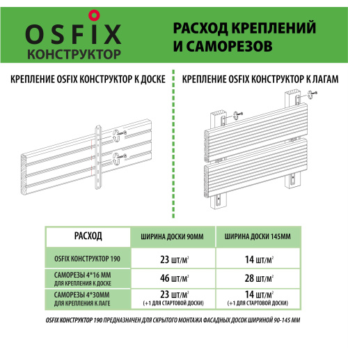 картинка OSFIX Конструктор 190 скрытый крепеж для деревянных фасадов, цинк от магазина Румлес