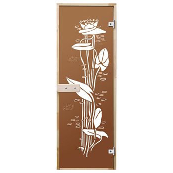 картинка Дверь из стекла бронза 690*1890мм (толщина 8мм) "Лотос" лиственная коробка, хром петли от магазина Румлес