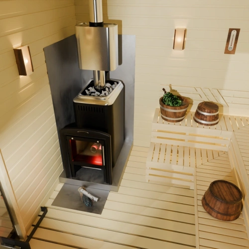 картинка Печь банная каменка Гейзер 2014 inox Витра с закрытой каменкой, антрацит (камни 63кг/до 18м³) от магазина Румлес