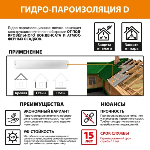 картинка Пленка гидро-пароизоляционная D универсальная (S25м²) от магазина Румлес