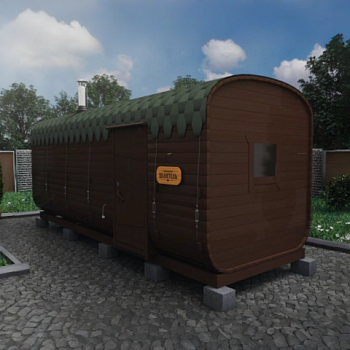 картинка Баня-бочка Комплектация ЦЕЛИТЕЛЬ 6м  Три отделения Планировка 2 (цвет Лакрица, лента нерж.) от магазина Румлес