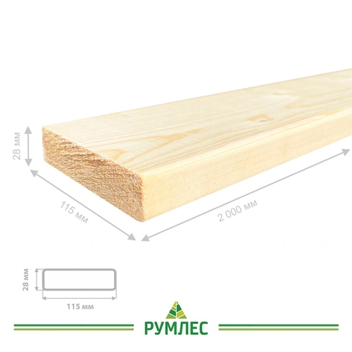 картинка Доска строганая камерной сушки 28*115*2000мм сорт AB ель/сосна (с фаской на углах) от магазина Румлес