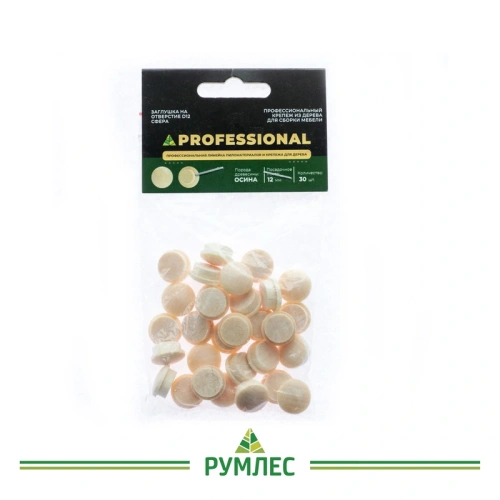 картинка Заглушка на отверстие ПРОФЕССИОНАЛ сфера D12мм осина (30шт/уп) от магазина Румлес