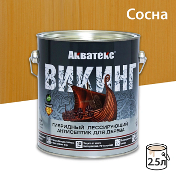 картинка Гибридный лессирующий антисептик для дерева Акватекс Викинг сосна 2.5л от магазина Румлес