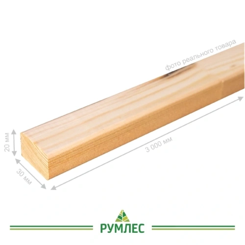 картинка Рейка сращенная для декора стен 20*30*3000мм сосна сорт Экстра (с фаской R5 на углах) от магазина Румлес